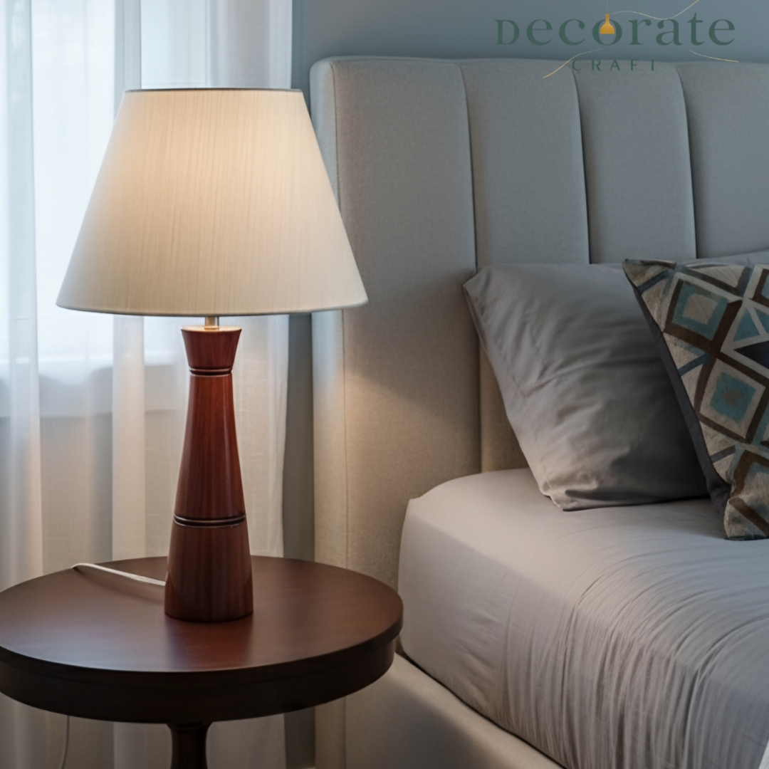 Premium Mahogany Wooden Table Lamp Classic Coffee Brown Glaze (12 Inch)