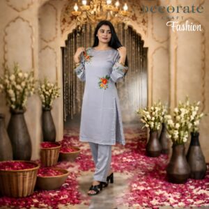 Stylish Ash Jorjet Cord Set with Elegant Embroidery